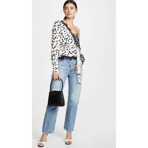 Self Portrait | Black White Leopard Printed Wrap Top Blouse Size 6
